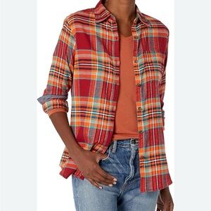 Dickies Multicolor Women’s Plaid Flannel Button Down Shirt, Size S, EUC ❤️🧡🩵